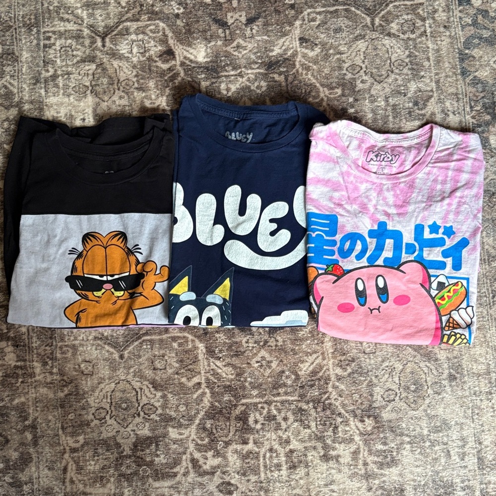 Hot Topic Cartoon Graphic Tank Tops - Black, Blue, Pink